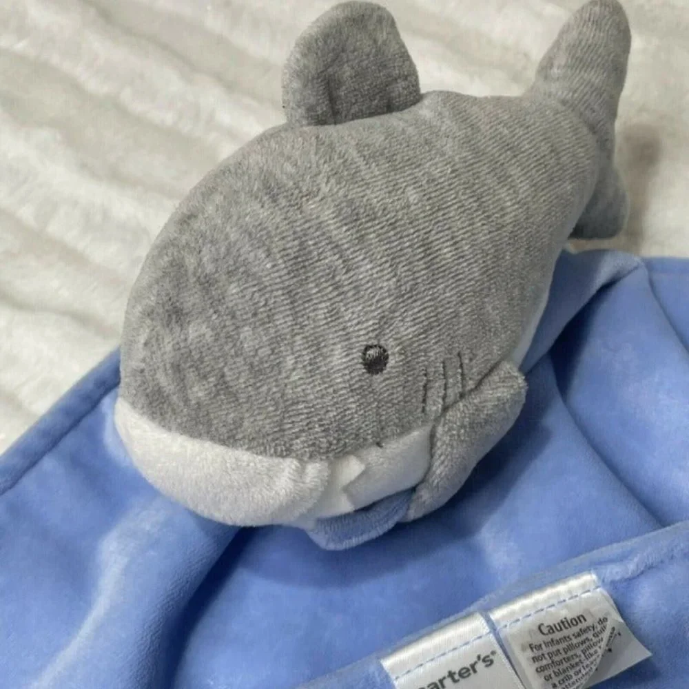 Carters Baby Lovey Gray White Shark Toy Blue Security Blanket‎ Rattle Toy Fish
